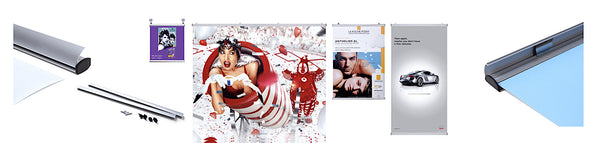 Poster and Banner Hangers made of aluminum, with strong grip for hanging banners of many sizes. 