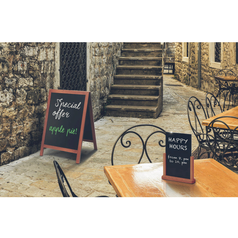 Tabletop sign with chalkboard in a restaurant