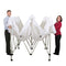 Two people setting up a plain white 10' standard tent kit