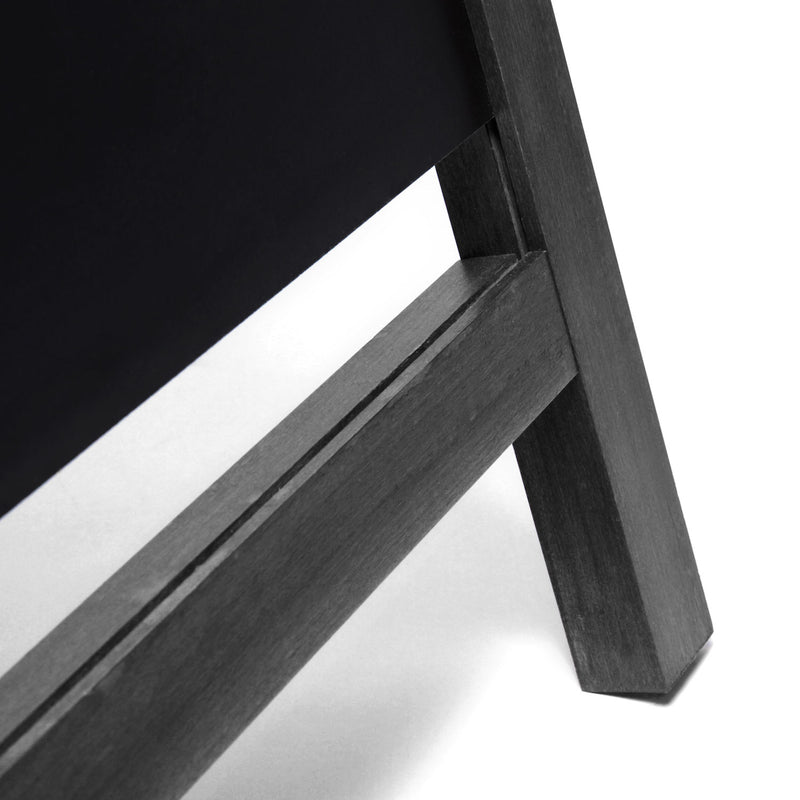 Detailed view of base and legs of black A-frame chalkboard with removable boards AF-CH-BL-RB-48