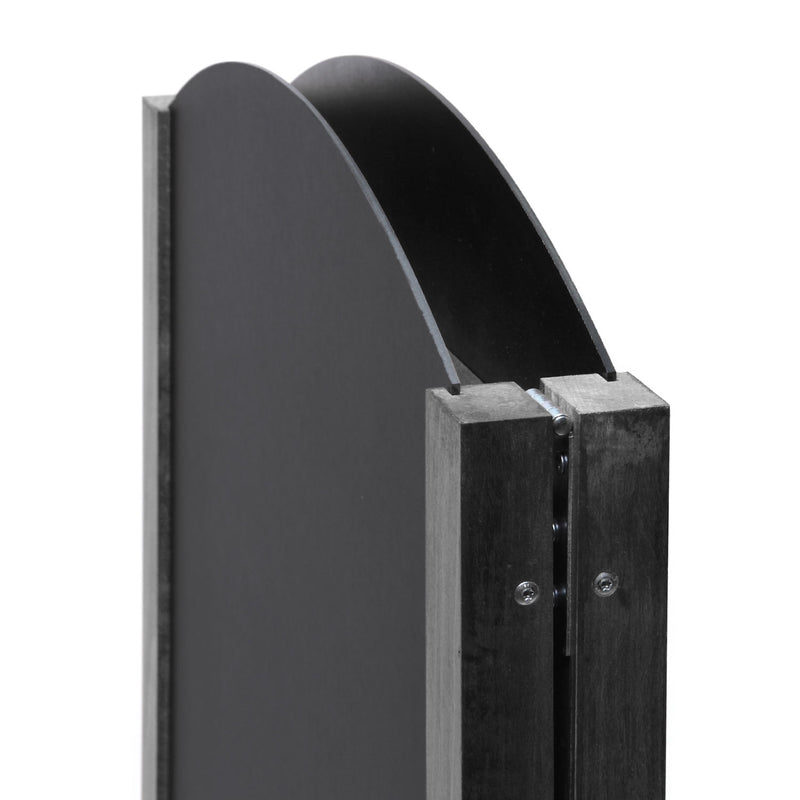 Black A-frame folded chalkboard with hinges visible AF-CH-BL-RB-48