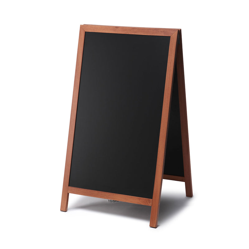 Full view of the brown A-Frame Chalkboard double sided sign with black wet erase surface, made of deluxe hardwood AF-CH-BR-46