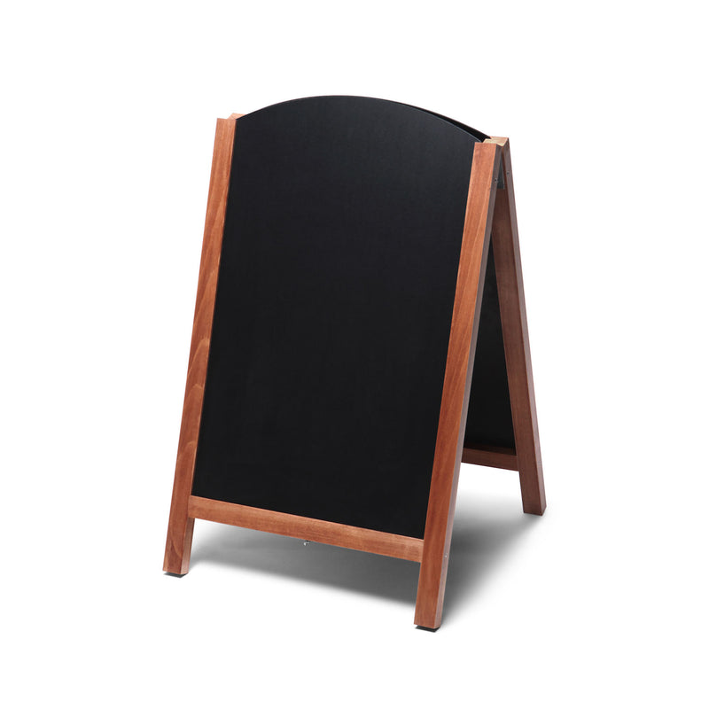Full view of small brown A-frame chalkboard with removable boards made of deluxe hardwood AF-CH-BR-RB-34