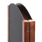 Close up view of top of brown A-frame chalkboard in folded position with hinges visible AF-CH-BR-RB-48