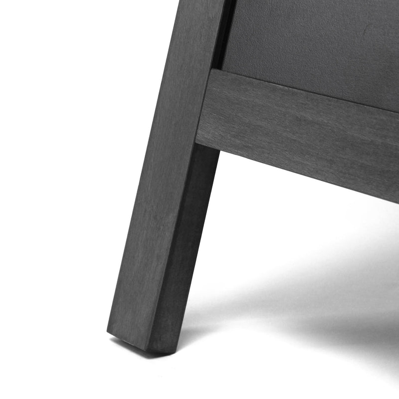 Detailed view of the legs for the black A-frame chalkboard