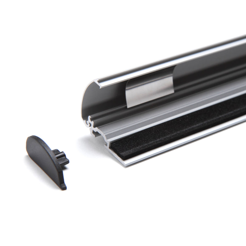 Inserting end cap into banner rail with snap opened