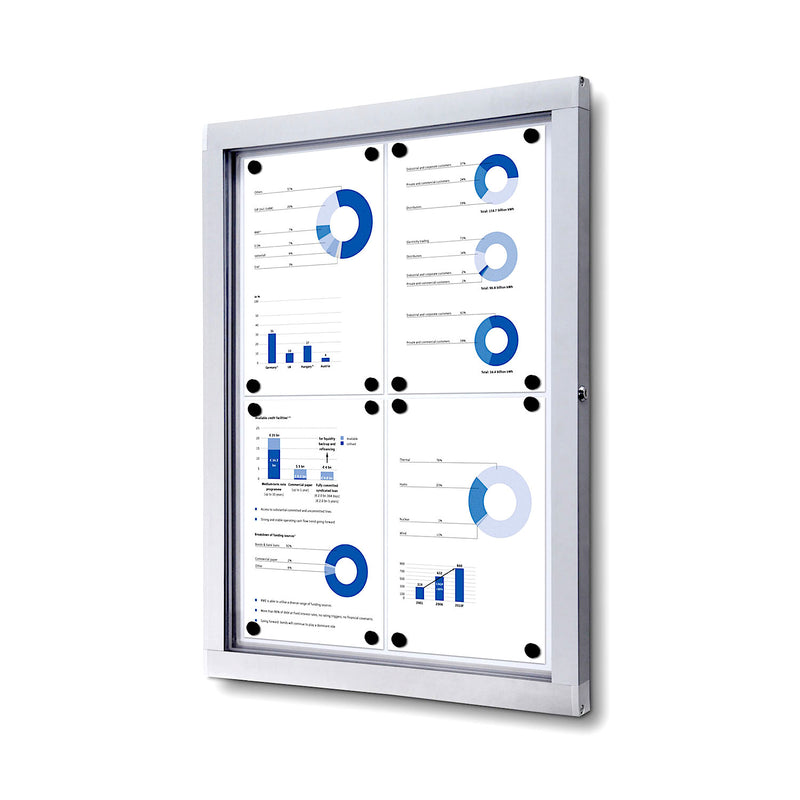 Silver magnetic enclosed notice board with 4 pages EBB-SW-MA-O-2128-4