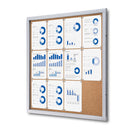 Silver enclosed notice board with cork backing and 11 pages ECB-SW-CO-O-384-12