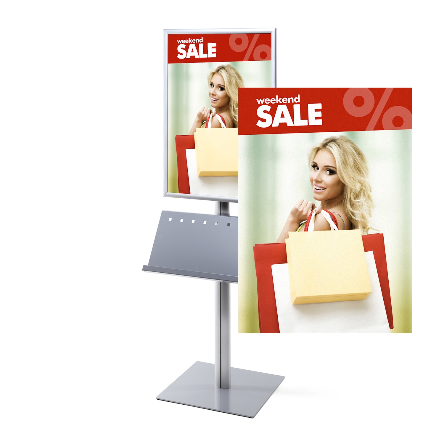 Poster Stand with Literature Holder | Snap Open | Single or Double Sid ...
