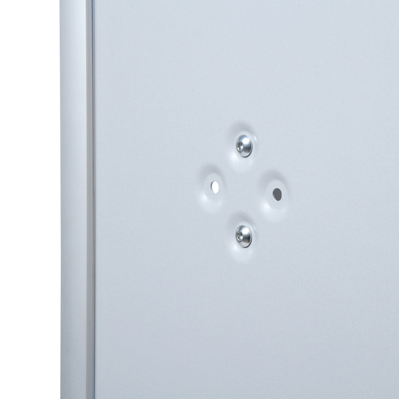 Portrait or landscape mounting holes close up of front attachment on silver sign stand SST-FL-11-17