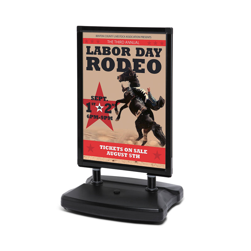 Sidewalk Sign with Water Base, Wheels, Double-Sided Snap Open Frames with 2 Posters, GR-WTR-BL-24-36