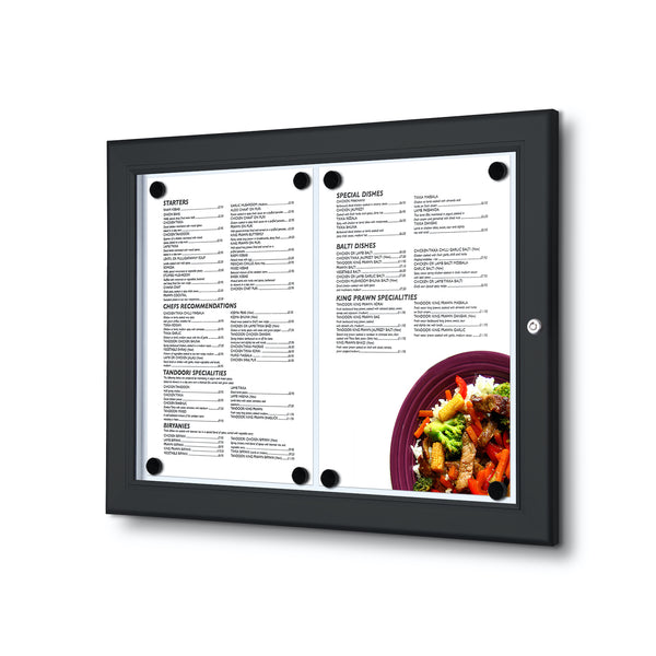Black Menu Display Case, Indoor and Outdoor Use. Fits 2 pages #Size_20" x 15"