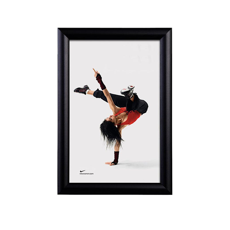 Black snap frame poster holder with Nike advertisement