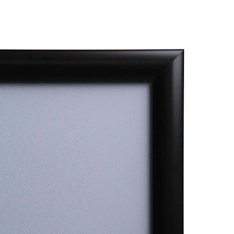 Close up of corner of poster holder with snap frames closed PF-M25B-11-17