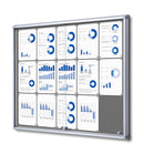 46x39 Enclosed Bulletin Board with sliding door, the gray fabric board fits 15 pages
