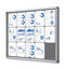 46x39 Enclosed Bulletin Board with sliding door, the gray fabric board fits 15 pages