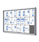 63x39 Enclosed Bulletin Board with sliding door, the gray fabric board fits 21 pages