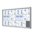 72x39 Enclosed Bulletin Board with sliding door, the gray fabric board fits 24 pages