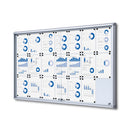 Silver Anodized Enclosed Bulletin Board with Sliding Door, Magnetic board fits 21 pages
