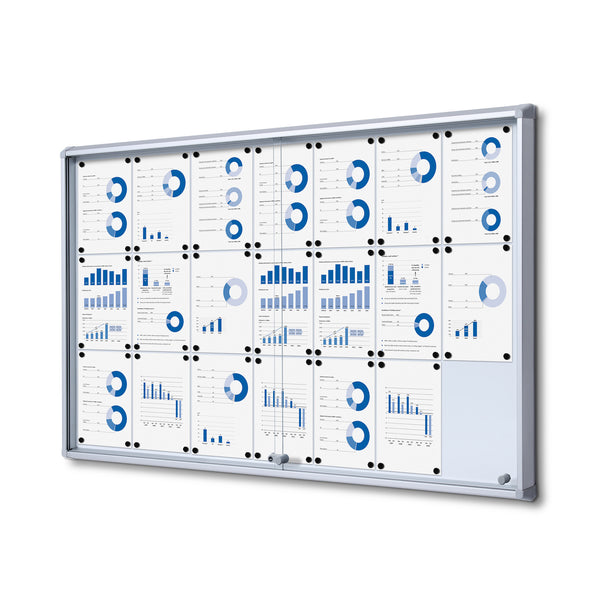 Silver Anodized Enclosed Bulletin Board with Sliding Door, Magnetic board fits 21 pages #Board_Magnetic