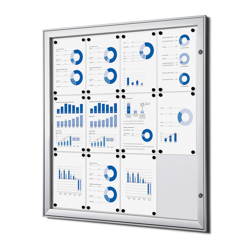 Enclosed Bulletin Board with Swing Door, Locking. Premium quality, designed for indoor use. Fits 12 pages
