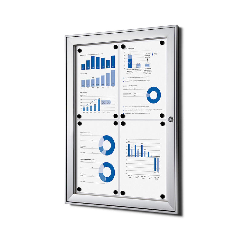 Enclosed Bulletin Board with Swing Door, Locking. Premium quality, designed for indoor use. Fits 4 pages