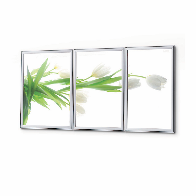 Multiple Silver Aluminum Designer Poster Frames with Snap Edges. 