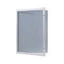 Poster display case with open door