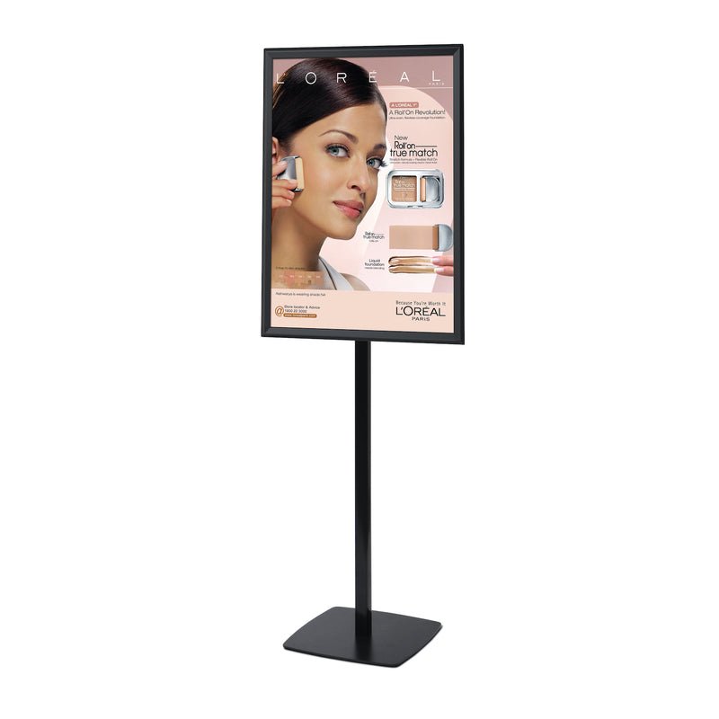 Black Poster Stand with Snap Open Frame, 6 feet tall
