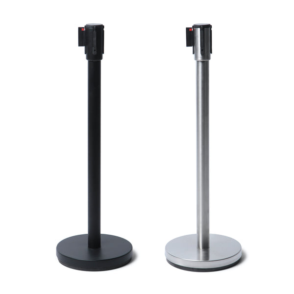 Stanchion post with retractable belt in Black and Chrome finish